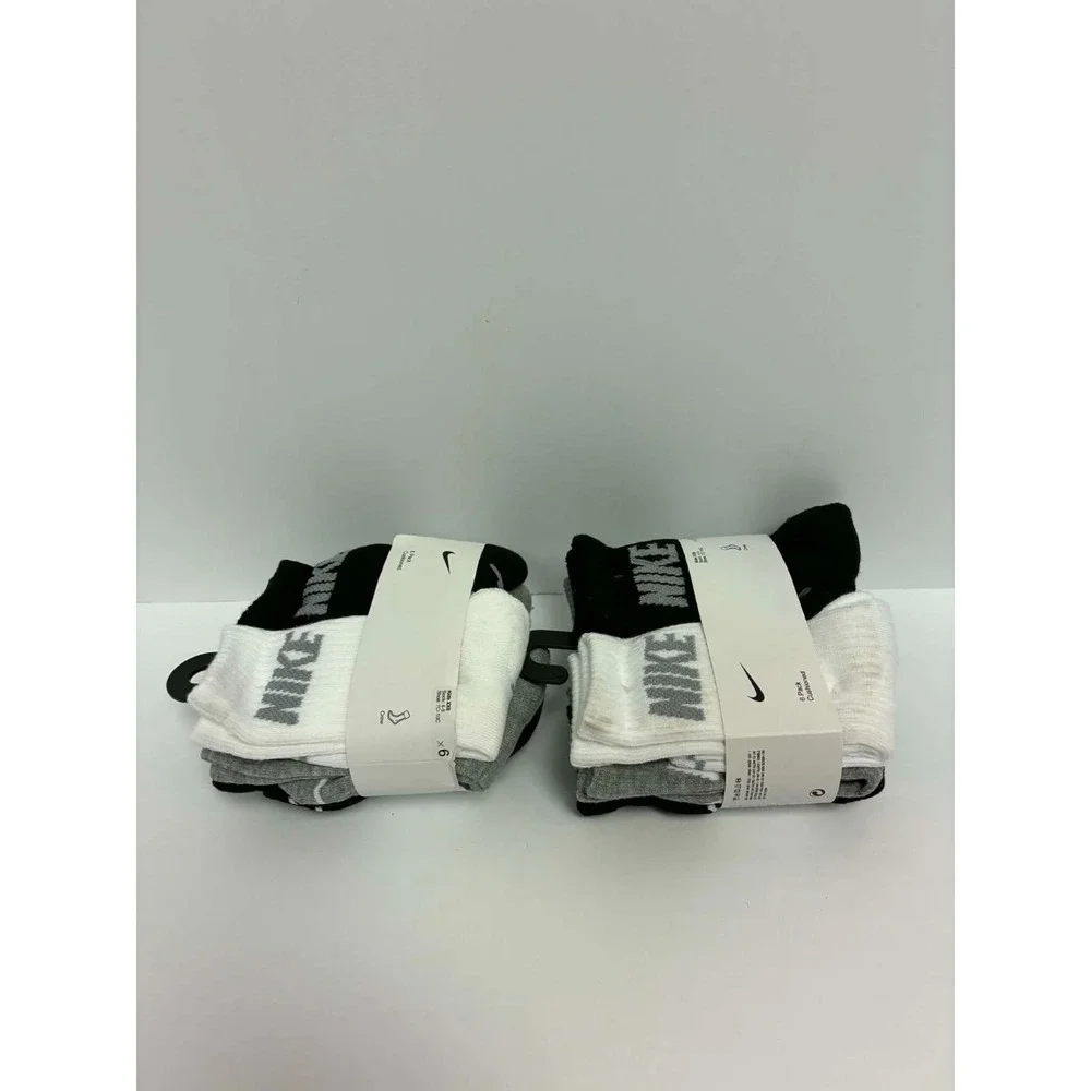 Nike Kids Cushioned Crew Socks‎ 12 White Black Grey XXS BN0509-042